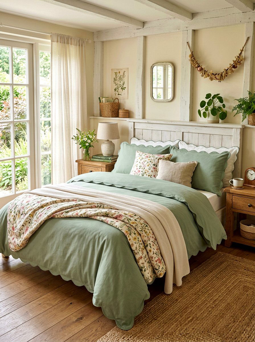 Sage Green Scalloped Bedding Style - 30 scalloped pillow bedding ideas