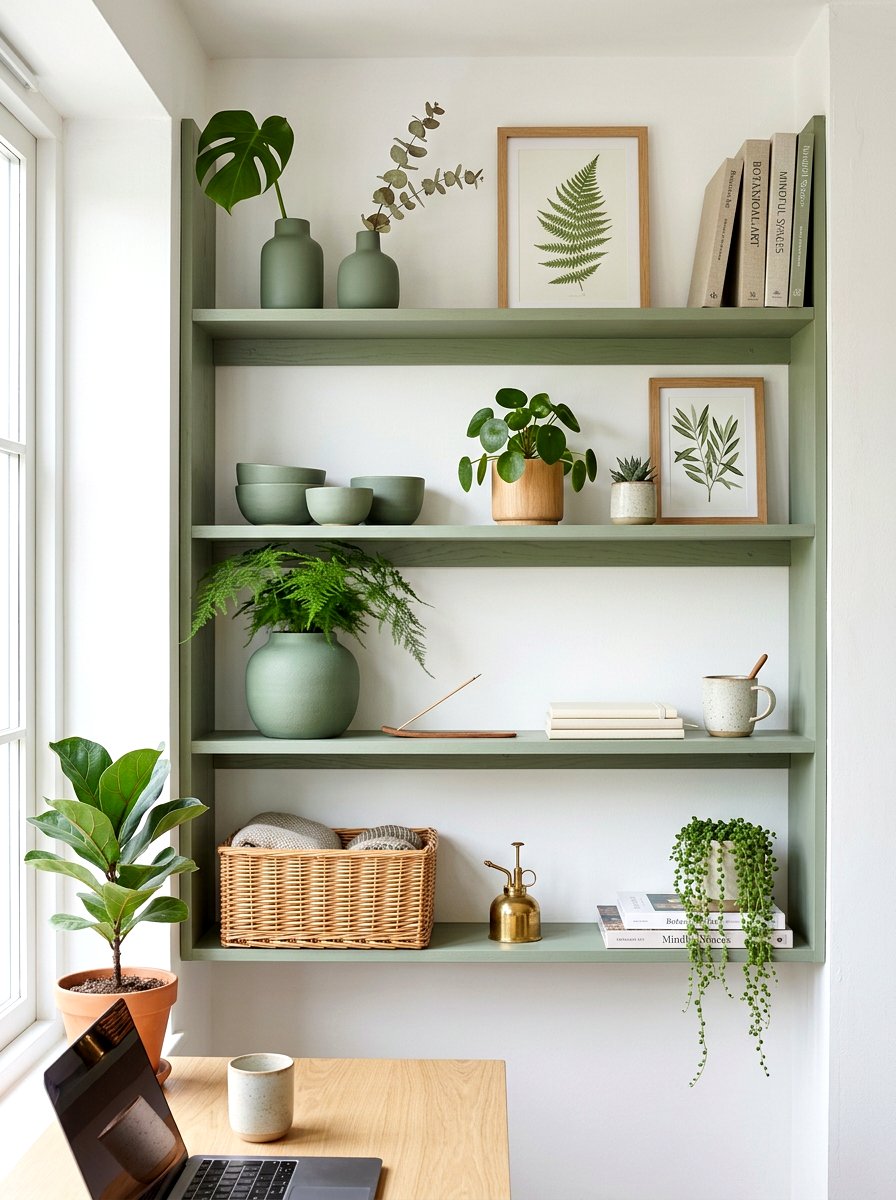 Sage Green Shelf - 30 seasonal shelf decor ideas
