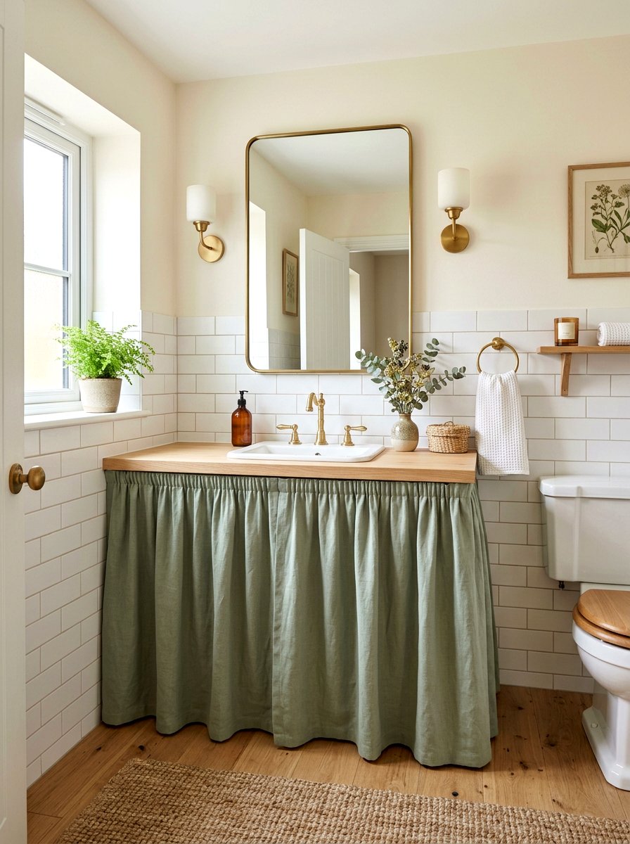 Sage Green Skirted Sink - 30 skirted powder room sink ideas