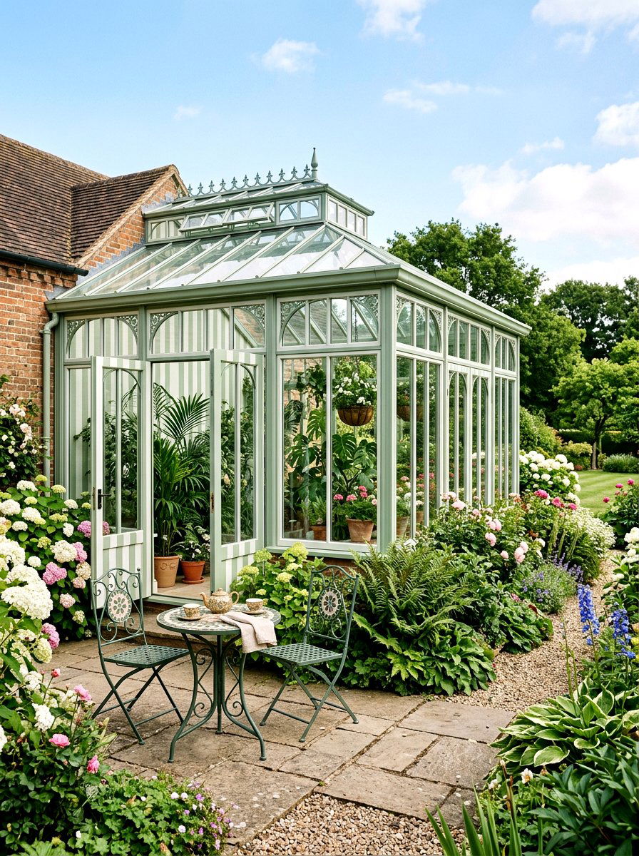 Sage Green Stripe Conservatory - 30 stripe drench room ideas