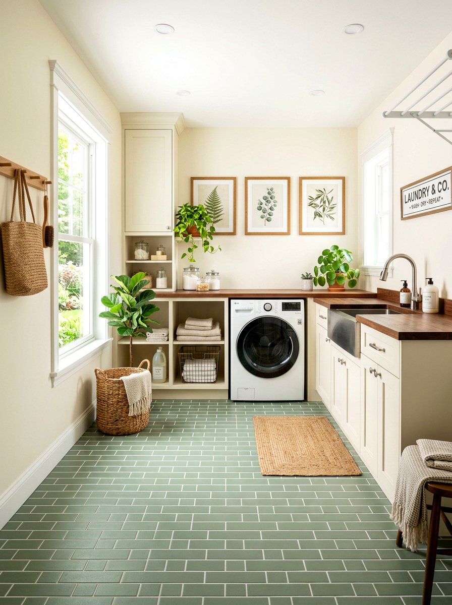 Sage Green Subway Tile - 30 laundry room floor tile ideas