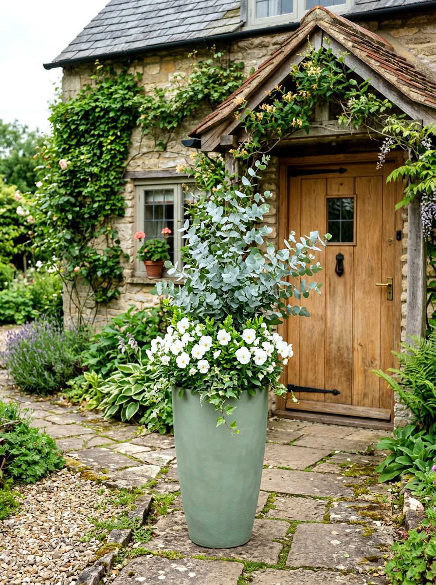 Sage Green Tall Planter - 30 tall front door planter ideas