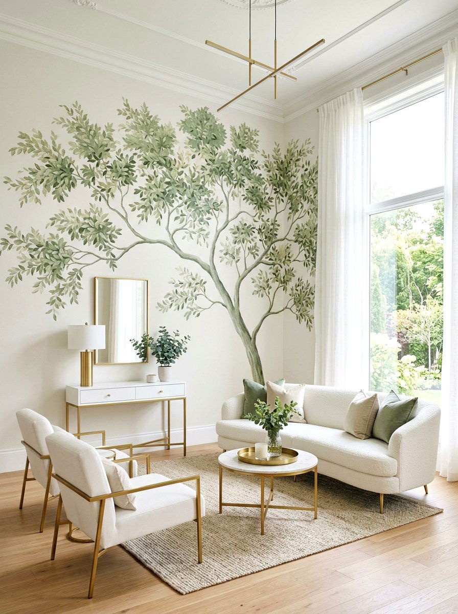 Sage Green Tree Wall Mural - 30 woodland wall mural nursery ideas