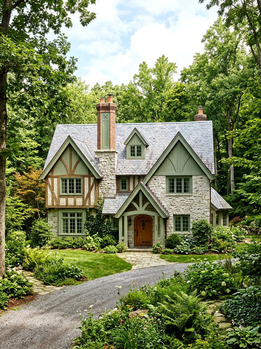 Sage Green Trim - 30 Tudor house exterior ideas