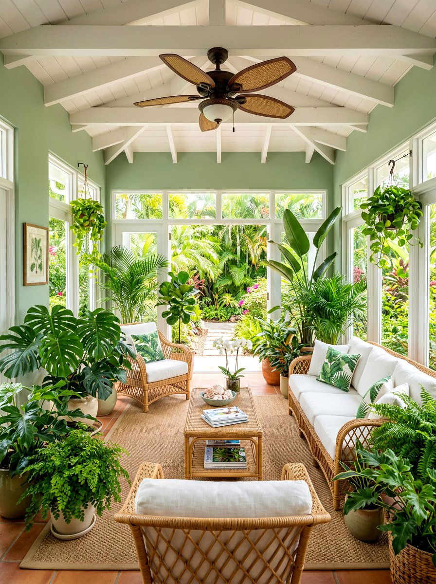 Sage Green Tropical Sunroom - 30 sage green decor ideas