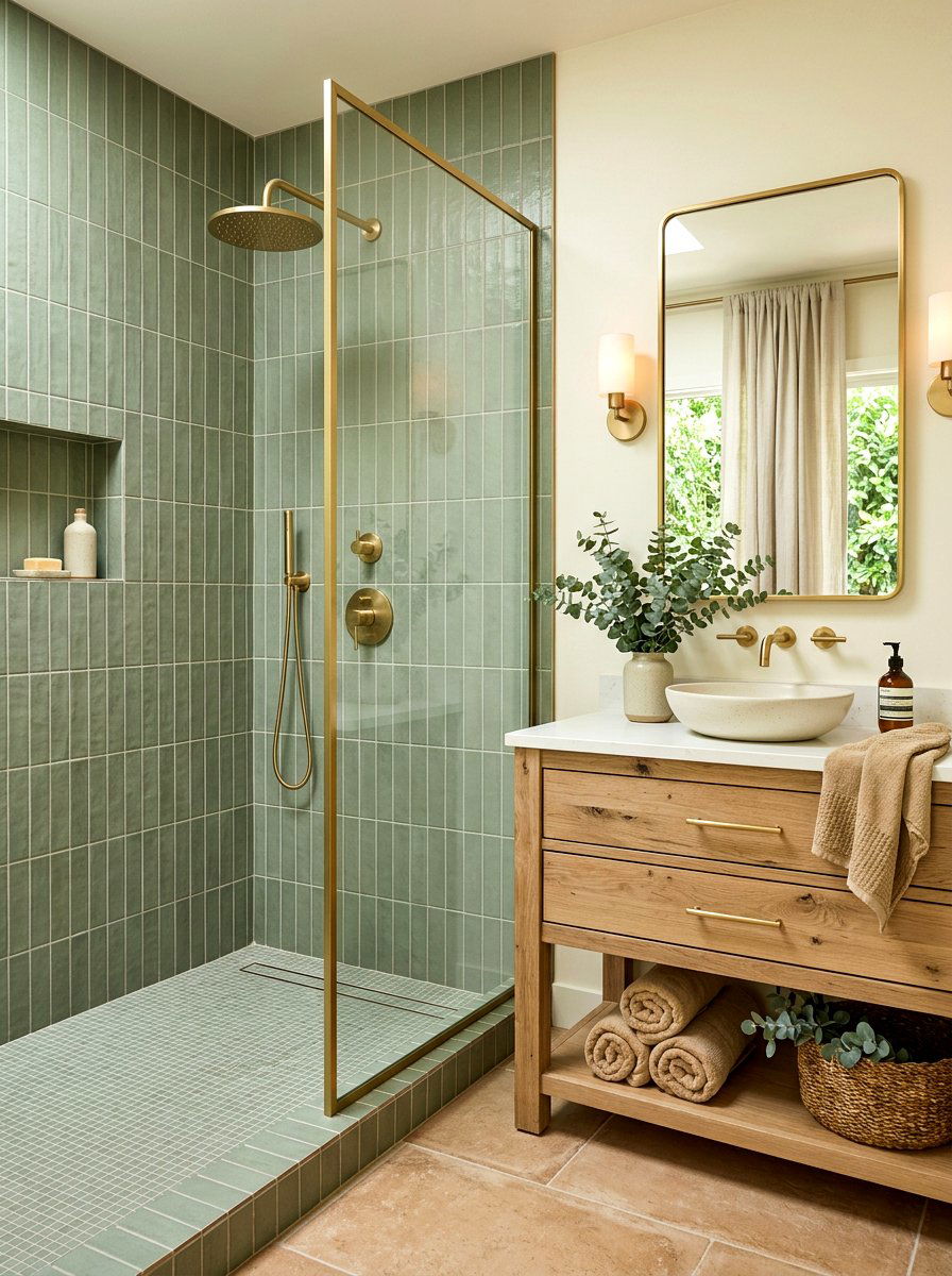 Sage Green Vertical Tile Shower - 30 vertical tile shower ideas