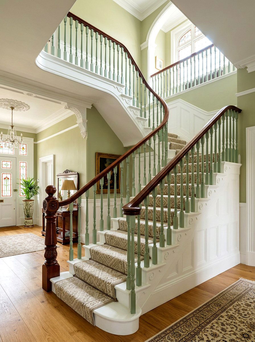 Sage Green Victorian Staircase - 30 sage green decor ideas