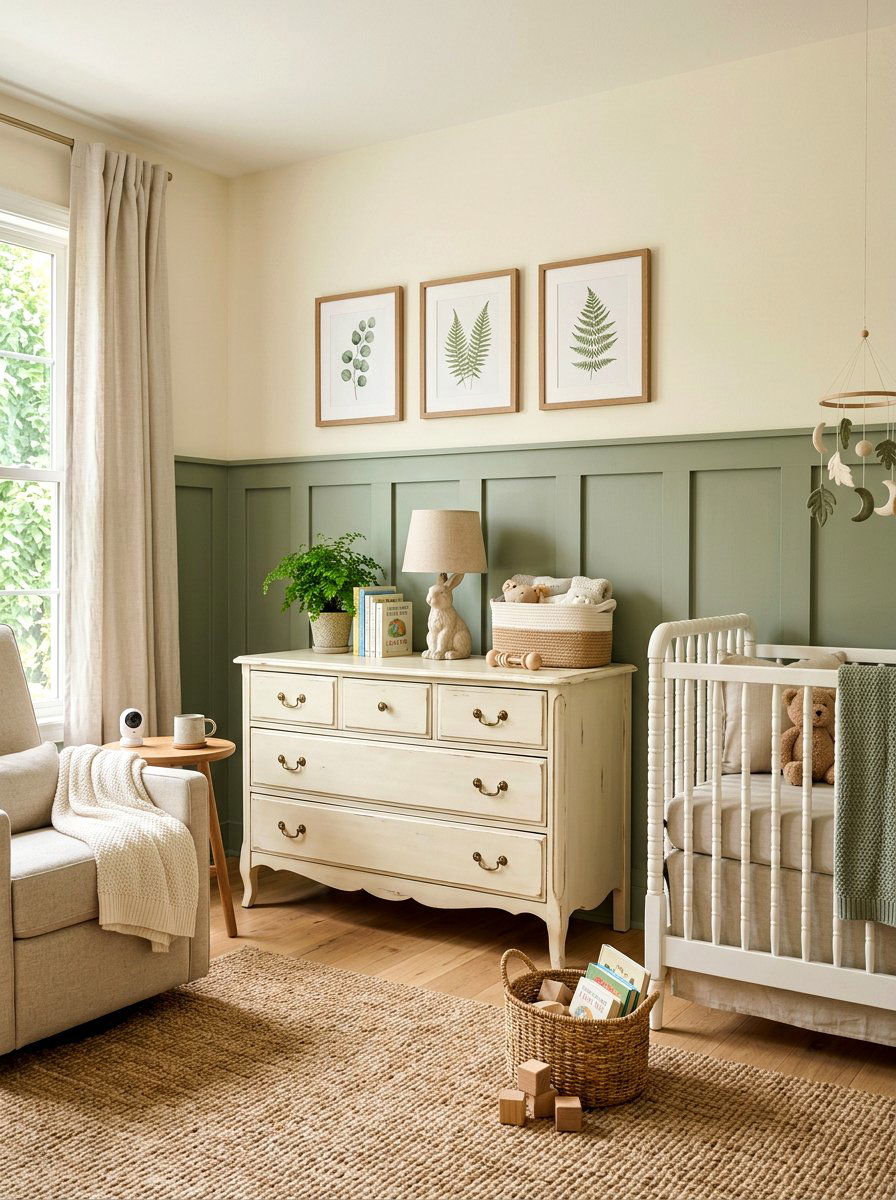Sage Green Wainscoting - 30 sage and cream nursery ideas