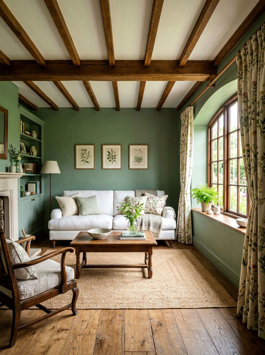Sage Green Wall Paint - 30 English cottage living room ideas