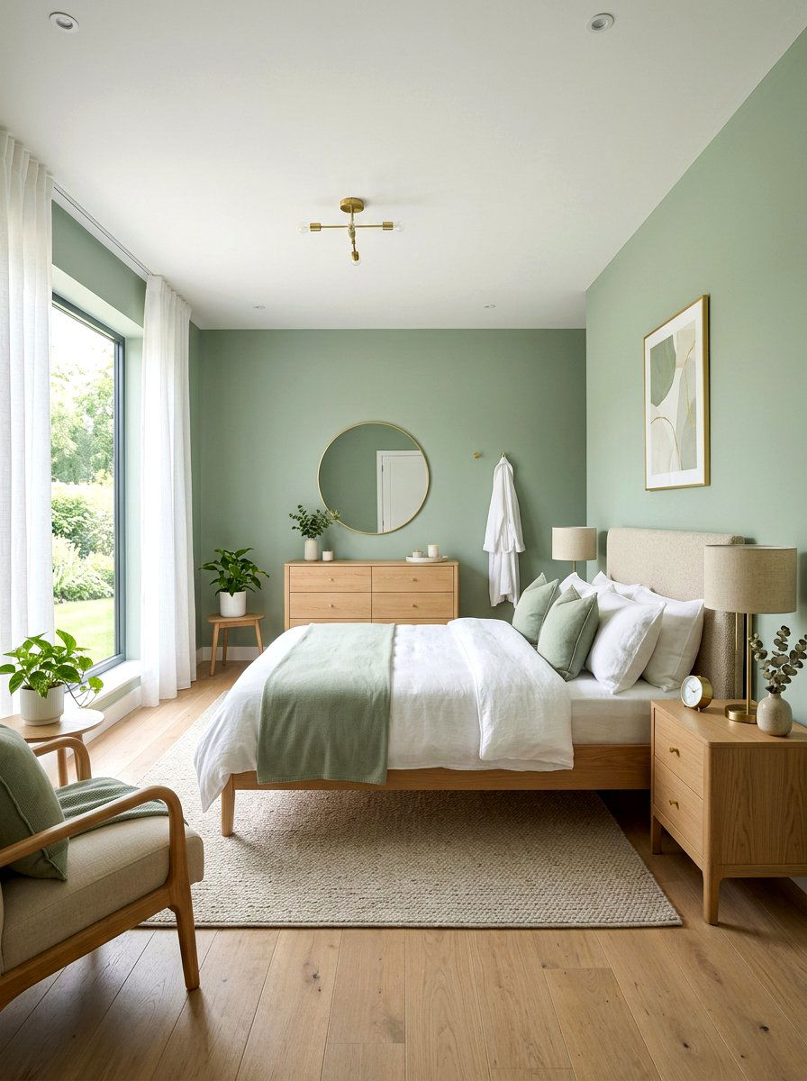 Sage Green Walls - 30 cozy bedroom ideas