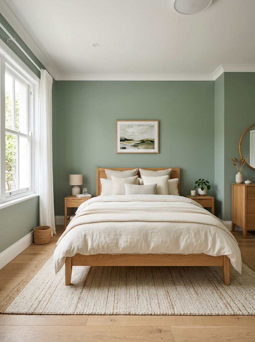 Sage Green Walls - 30 soft vintage bedroom ideas