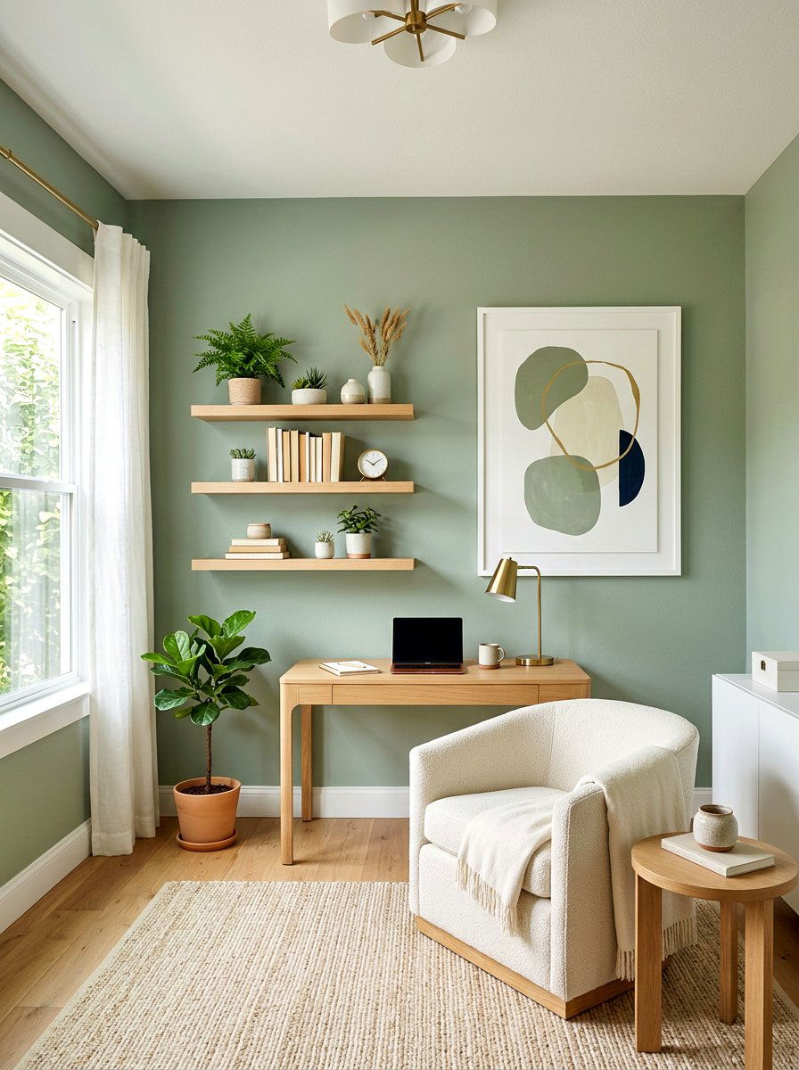 Sage Green Walls - 30 calming home office ideas