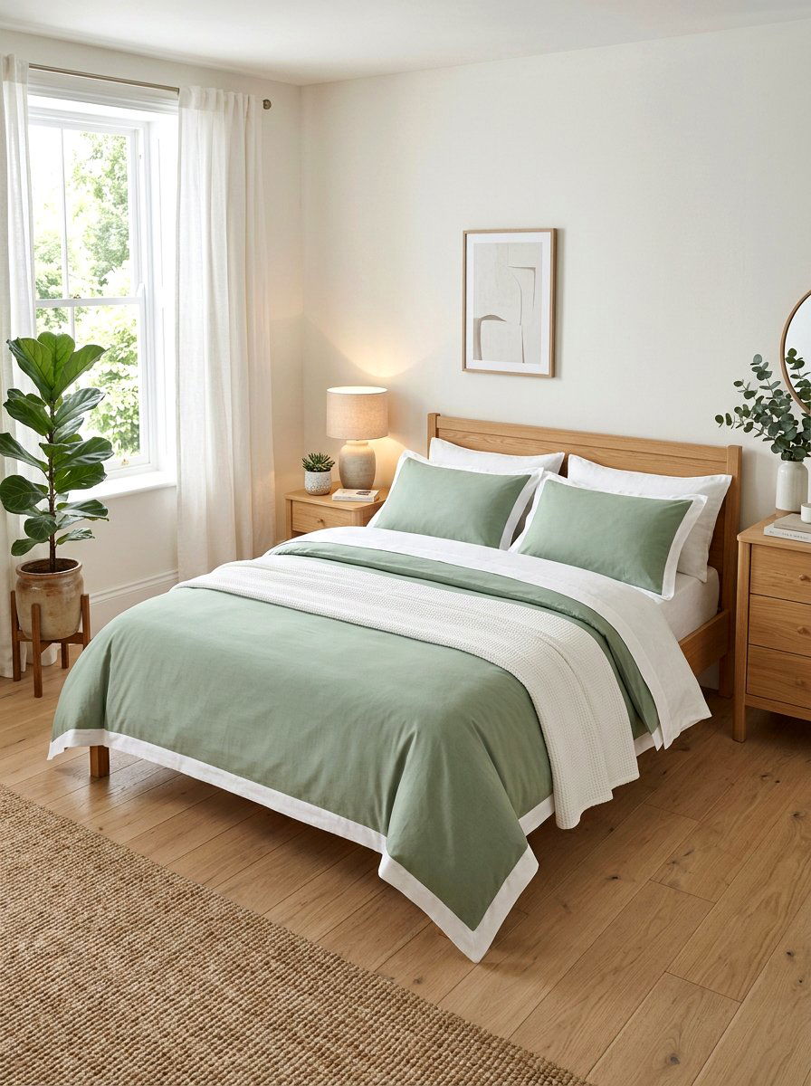 Sage Green White Border - 30 contrast trim bedding bedroom ideas