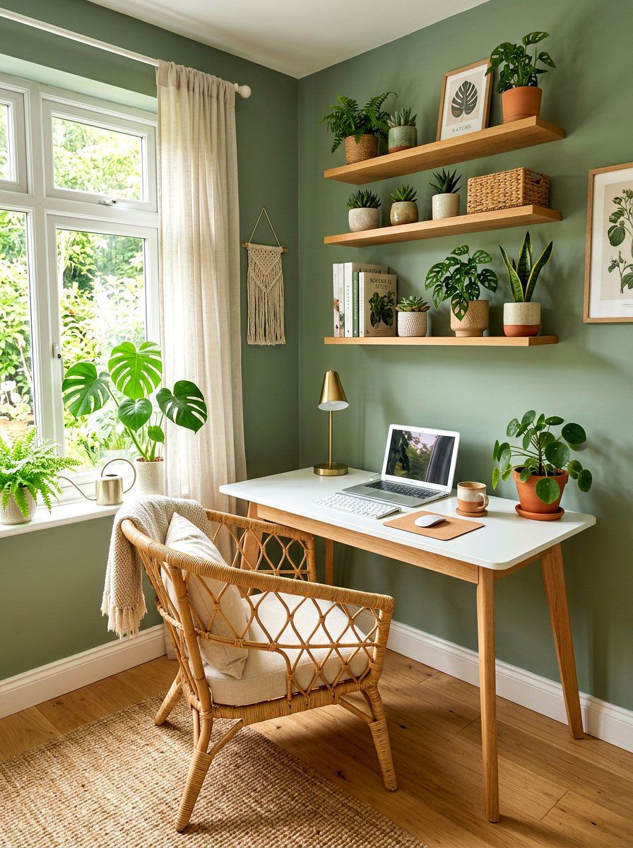Sage Green Workspace - 30 office accent paint ideas