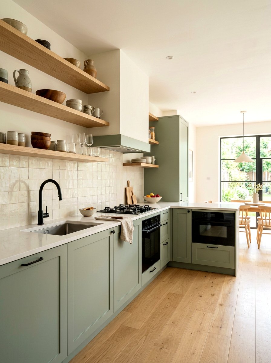 Sage Green and White Oak Kitchen - 30 stained and painted kitchen ideas