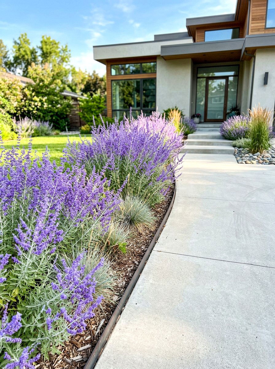 Sage Plant Border - 30 drought tolerant front yard ideas