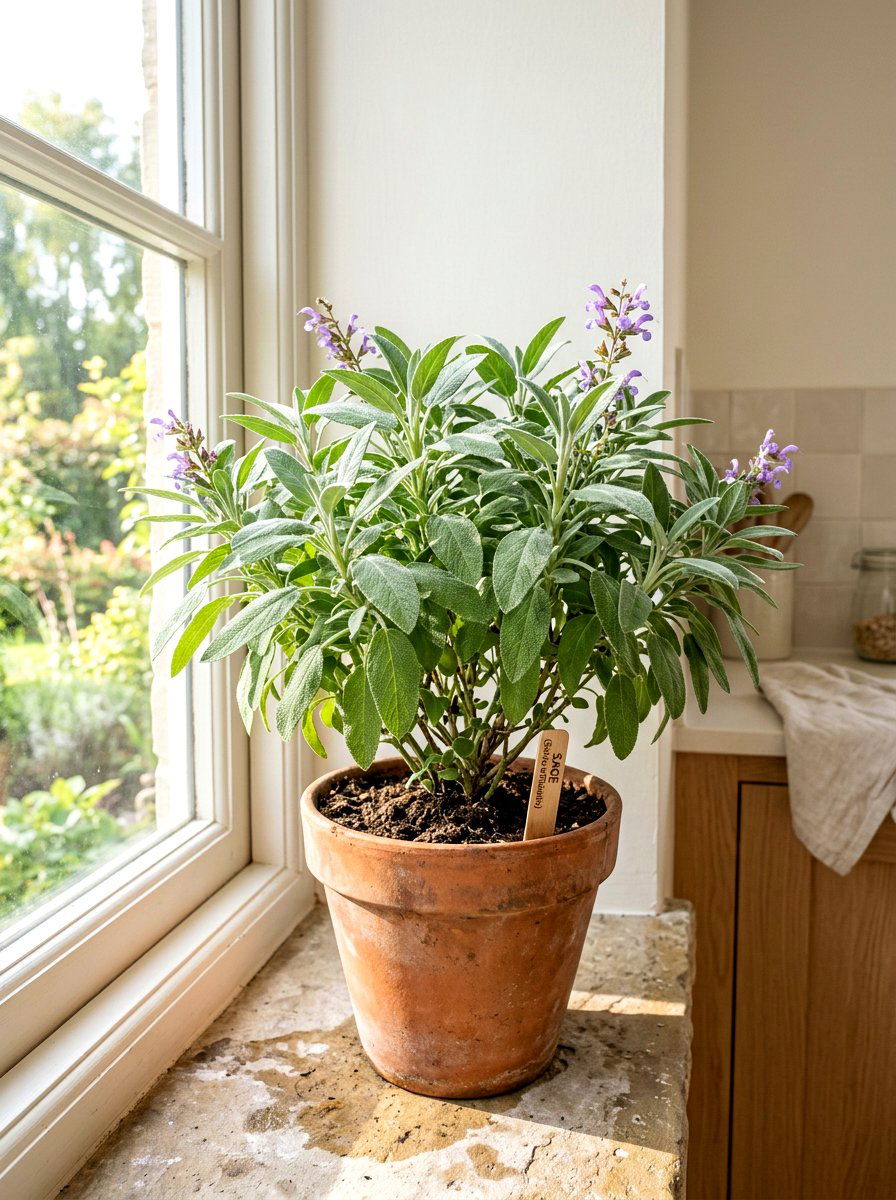 Sage Plant In Clay Pot - 30 windowsill vegetable garden ideas