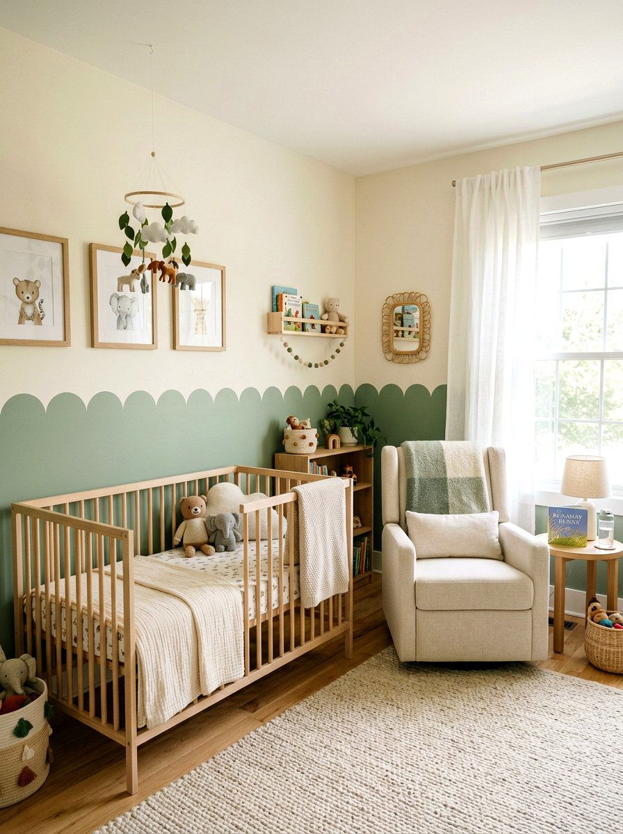 Sage Scalloped Border - 30 sage and cream nursery ideas