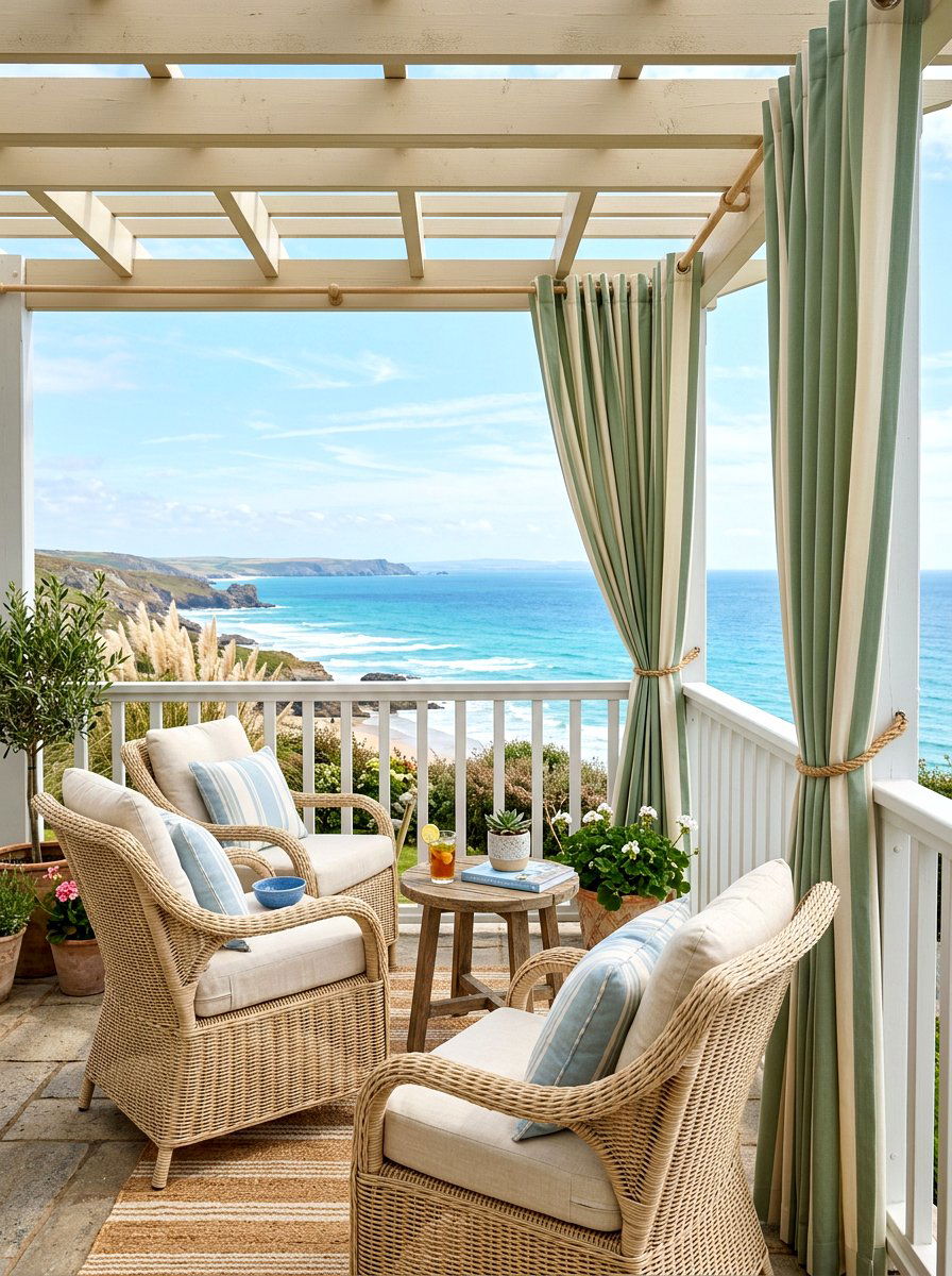 Sage Stripe Coastal Veranda - 30 cabana stripe patio ideas