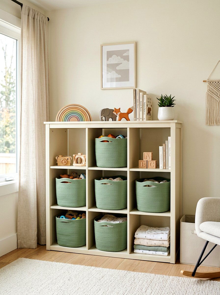 Sage Woven Baskets - 30 sage and cream nursery ideas