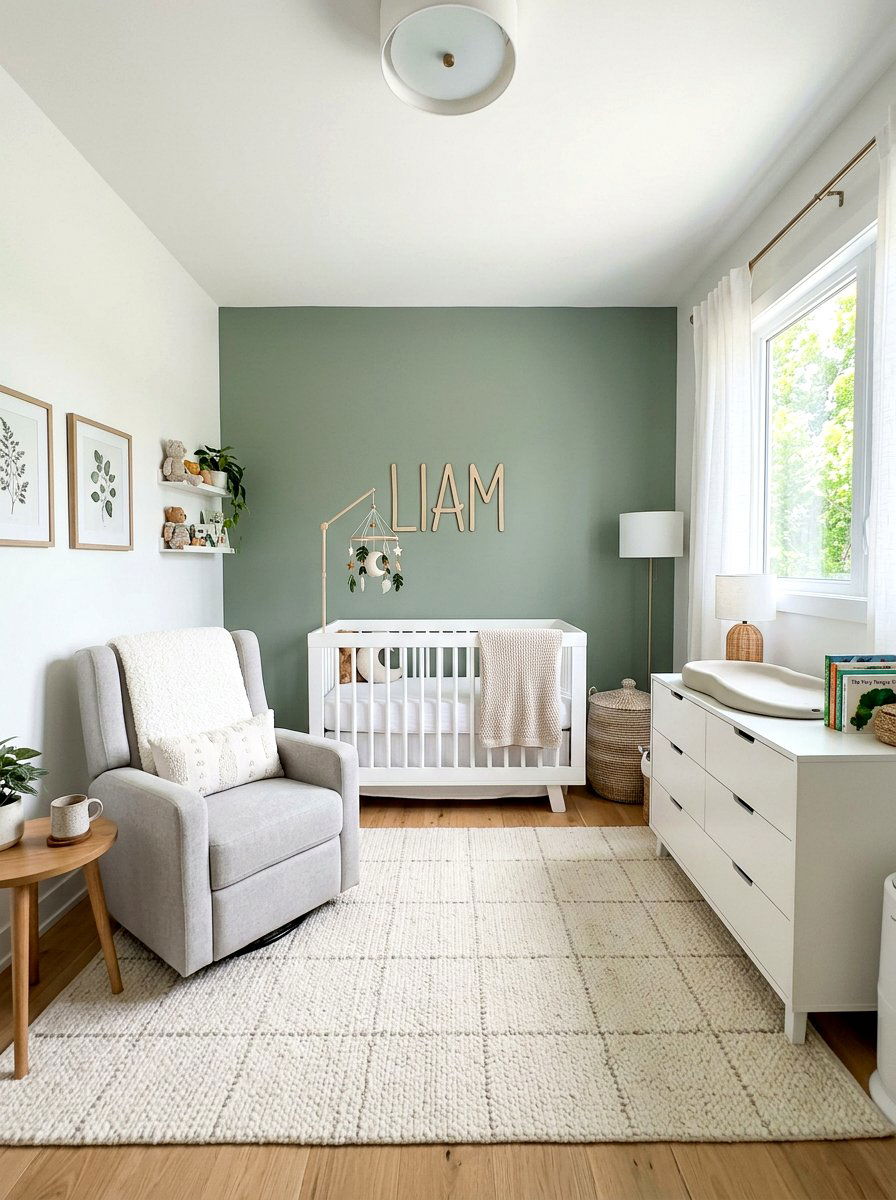 Sage accent wall nursery - 30 soft sage nursery ideas
