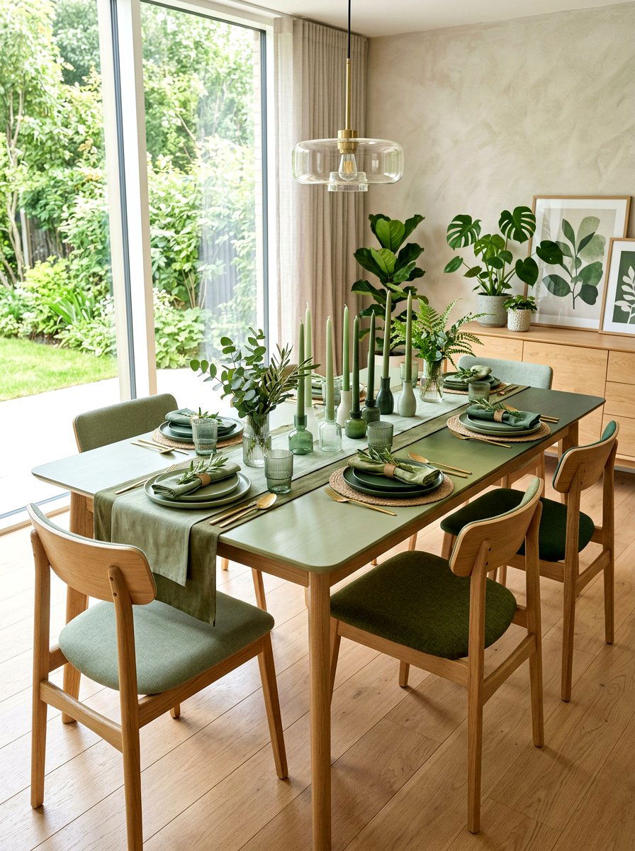 Sage and olive ombre table - 30 olive tablescape ideas