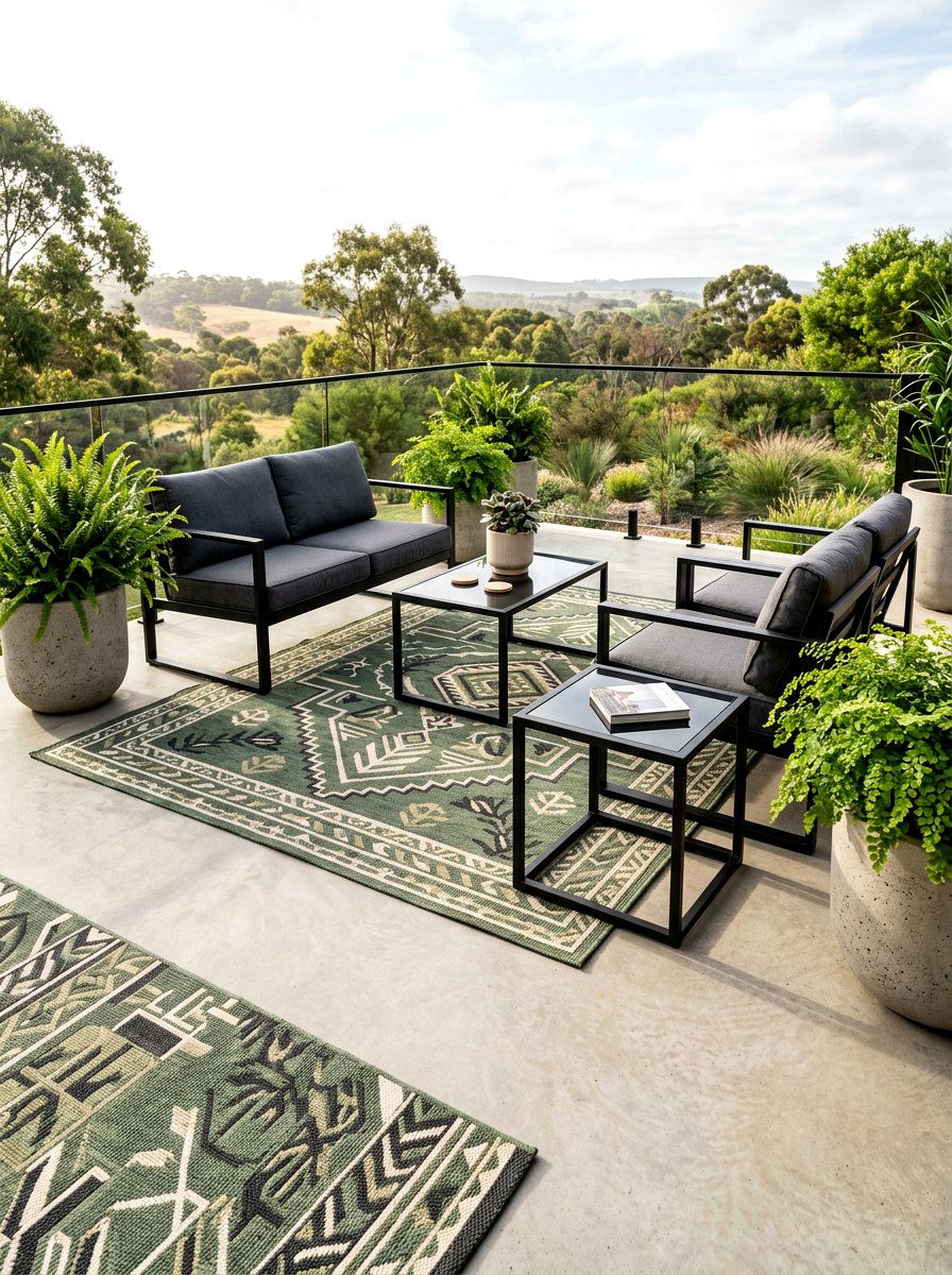 Sage and olive outdoor rugs - 30 olive patio decor ideas