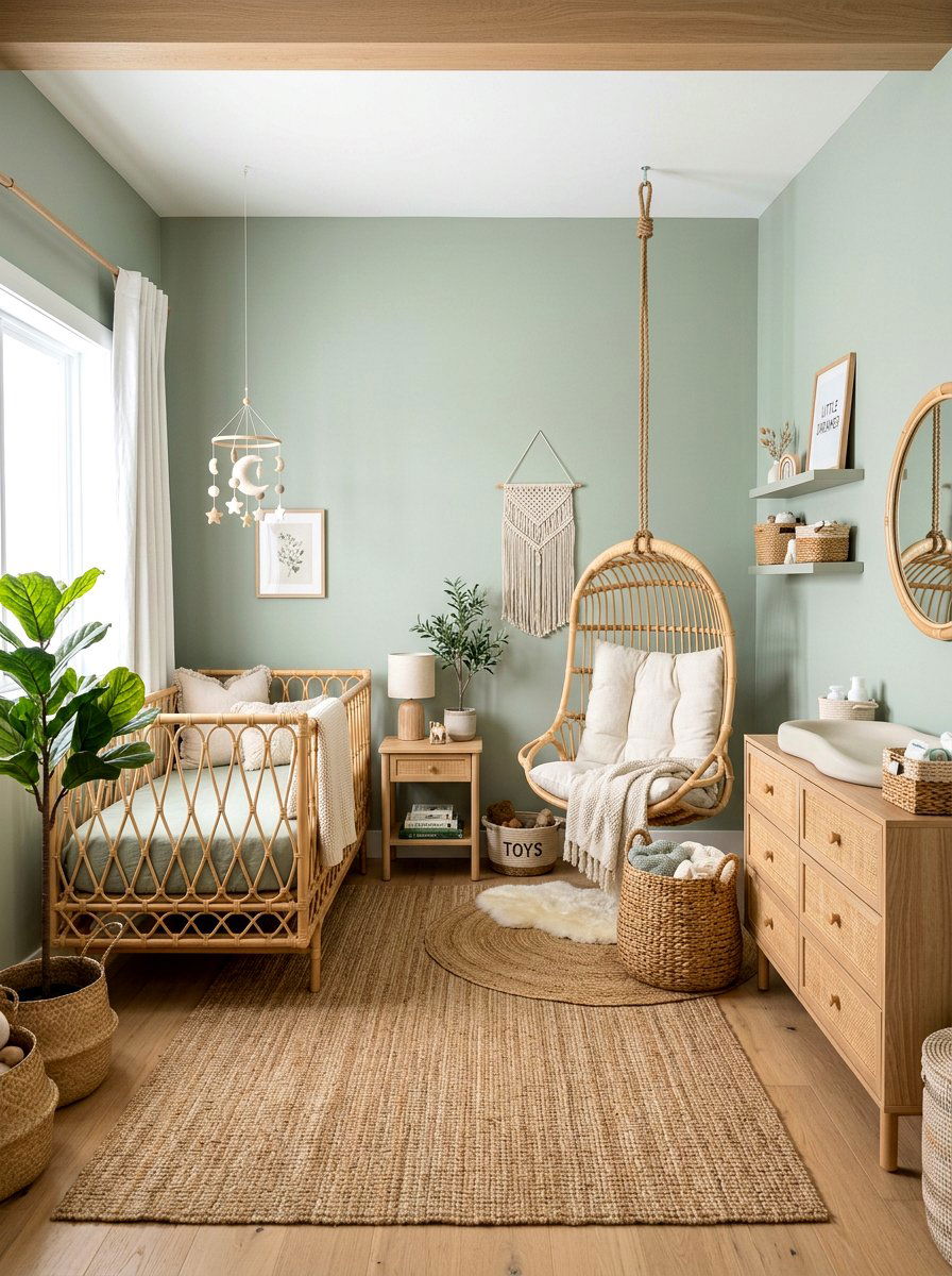 Sage and rattan nursery - 30 soft sage nursery ideas