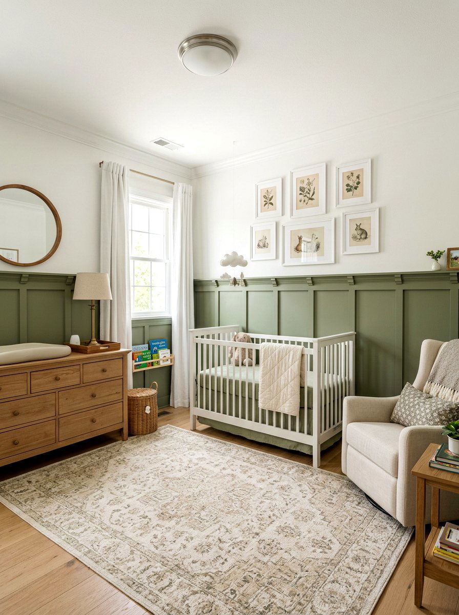 Sage board and batten nursery - 30 soft sage nursery ideas