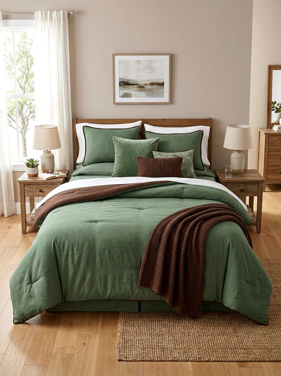 Sage chocolate brown bedding set - 30 sage and cocoa bedroom ideas