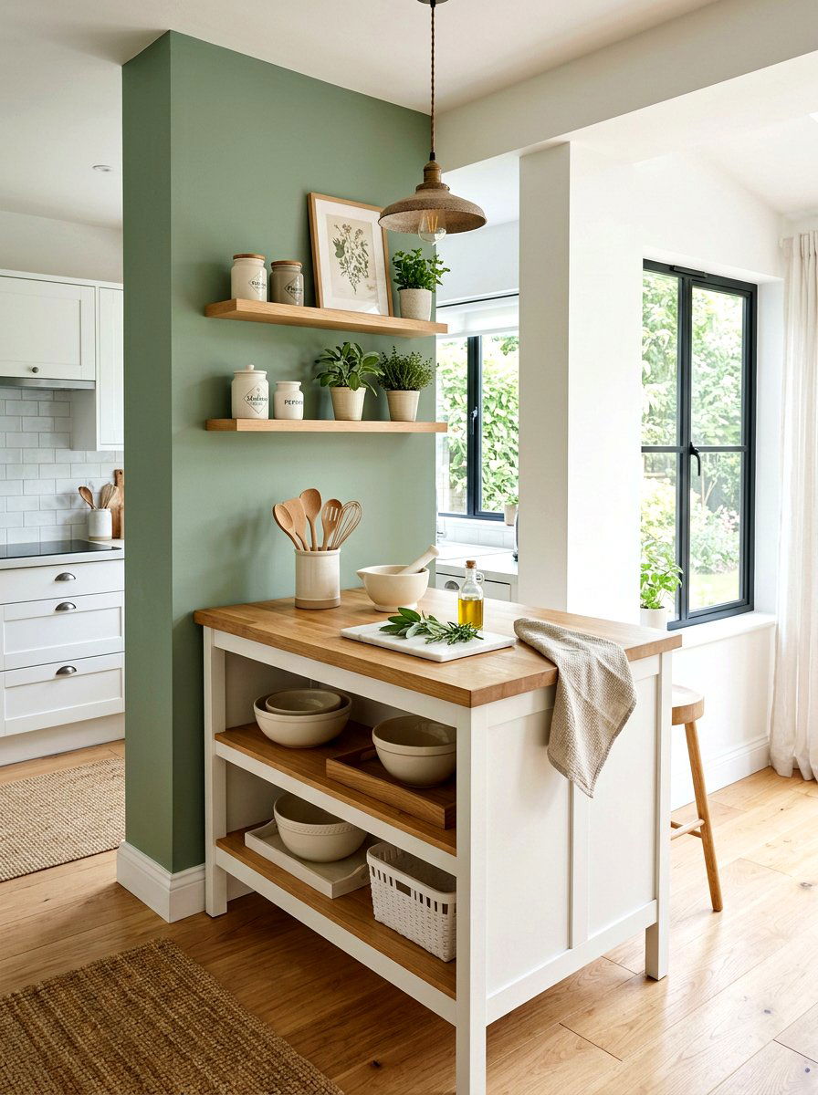Sage green accent corner - 30 matcha station ideas