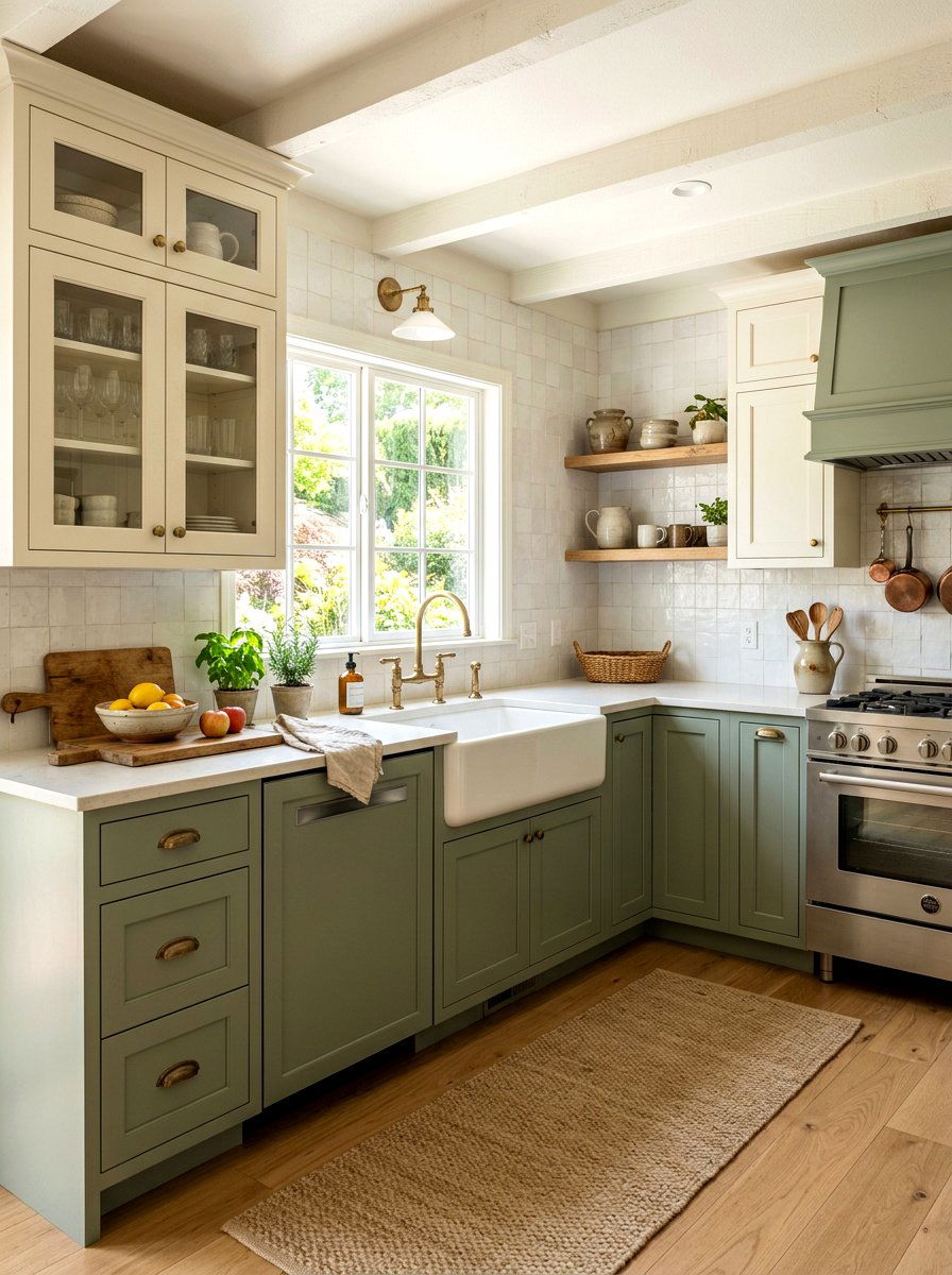 Sage green and cream kitchen cabinets - 30 two tone kitchen cabinet ideas