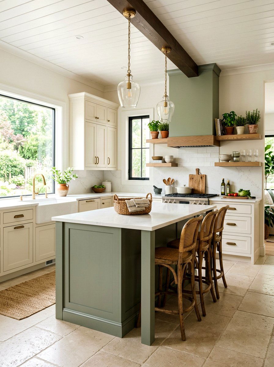 Sage green and cream kitchen cabinets - 30 kitchen paint cabinet combo ideas