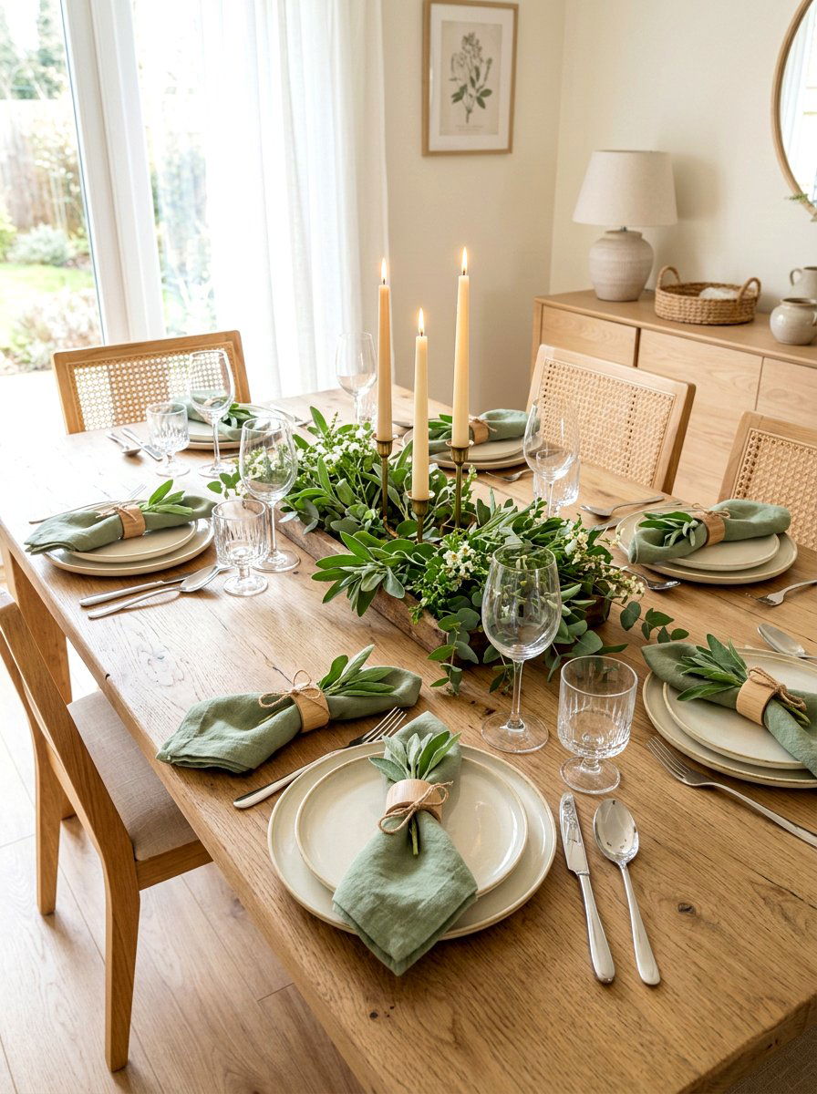 Sage green and cream palette - 30 Thanksgiving brunch table ideas