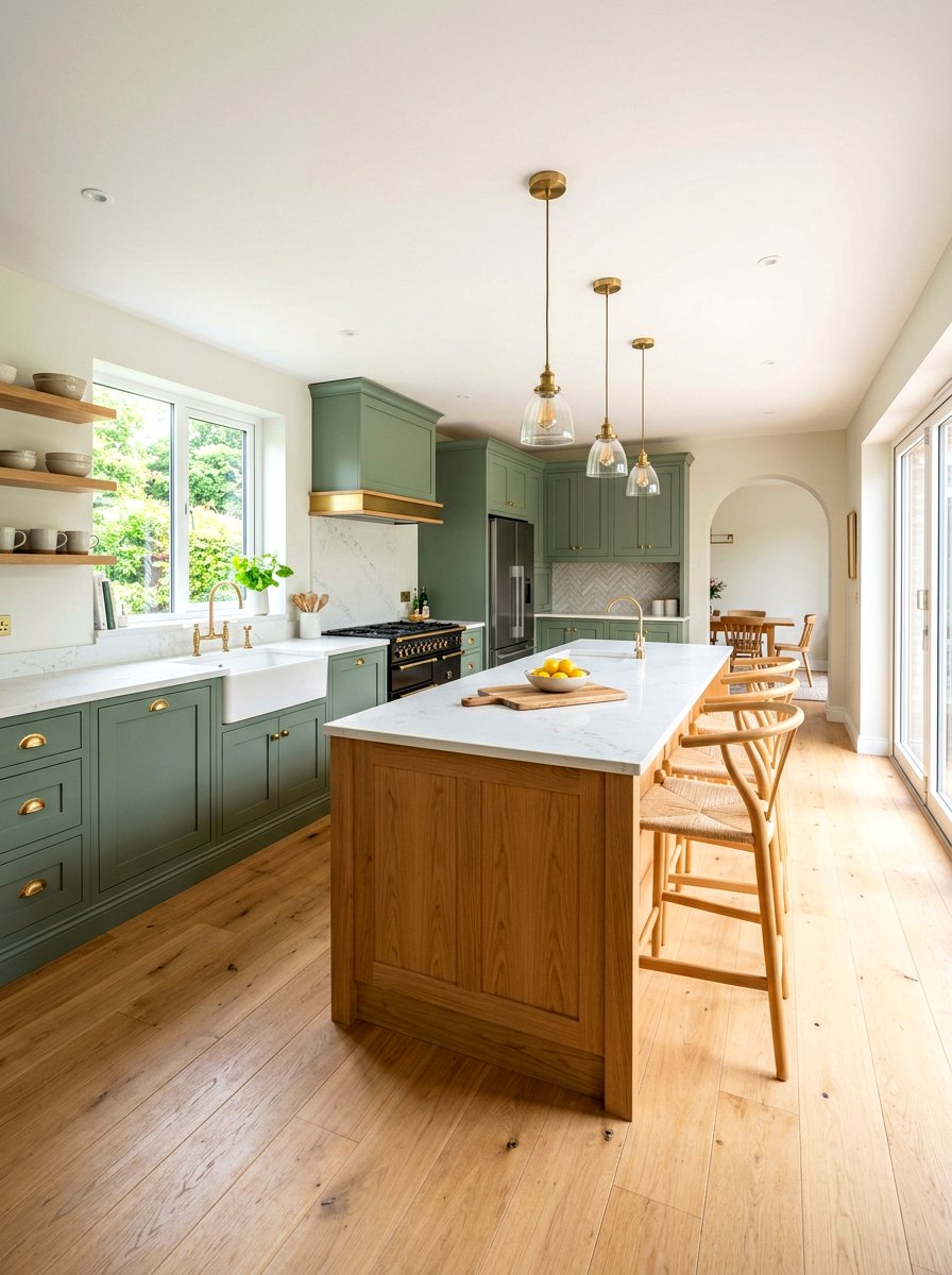 Sage green and oak kitchen - 30 green and wood kitchen ideas