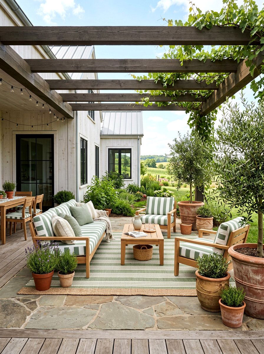 Sage green and white striped patio decor - 30 green and white stripe patio ideas