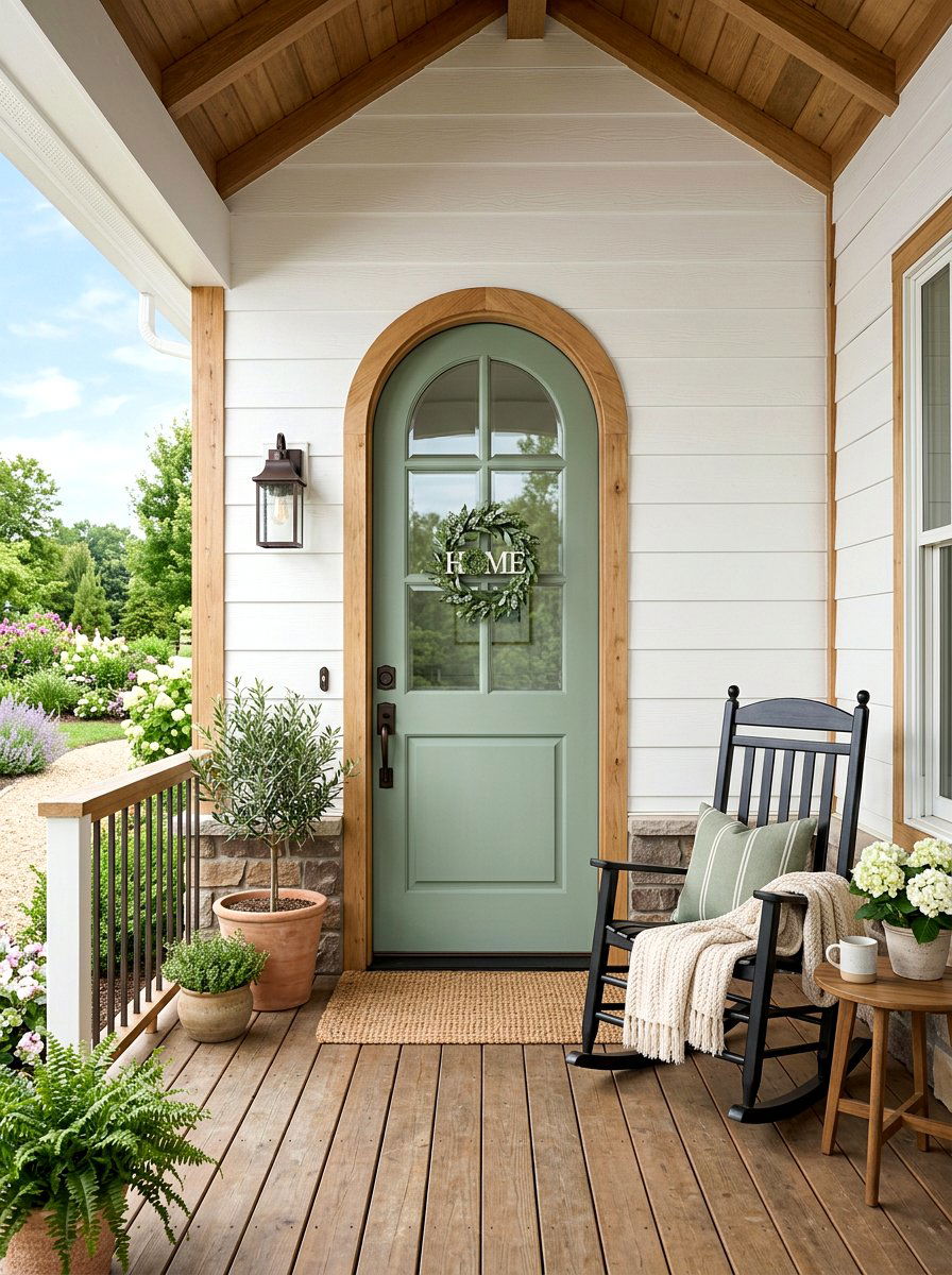 Sage green arched front door - 30 arched front door ideas