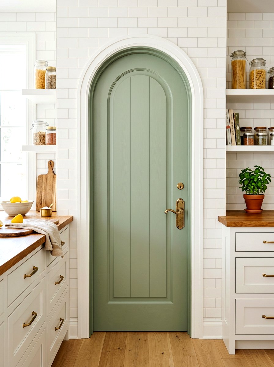 Sage green arched pantry door - 30 arched pantry door ideas