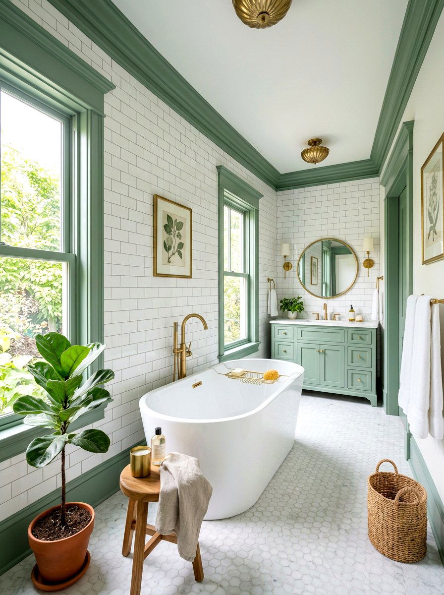 Sage green bathroom trim - 30 painted trim room ideas