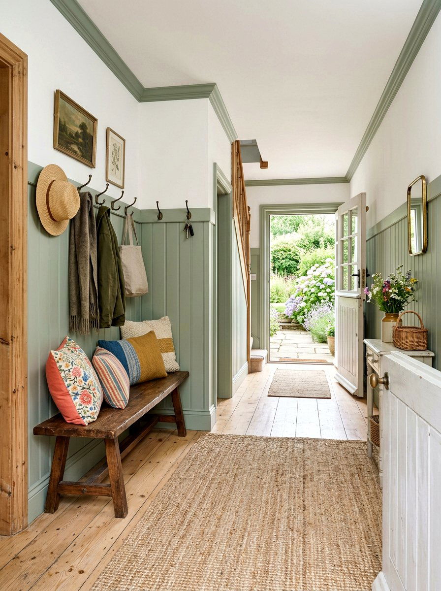 Sage green beadboard - 30 foyer wall molding ideas
