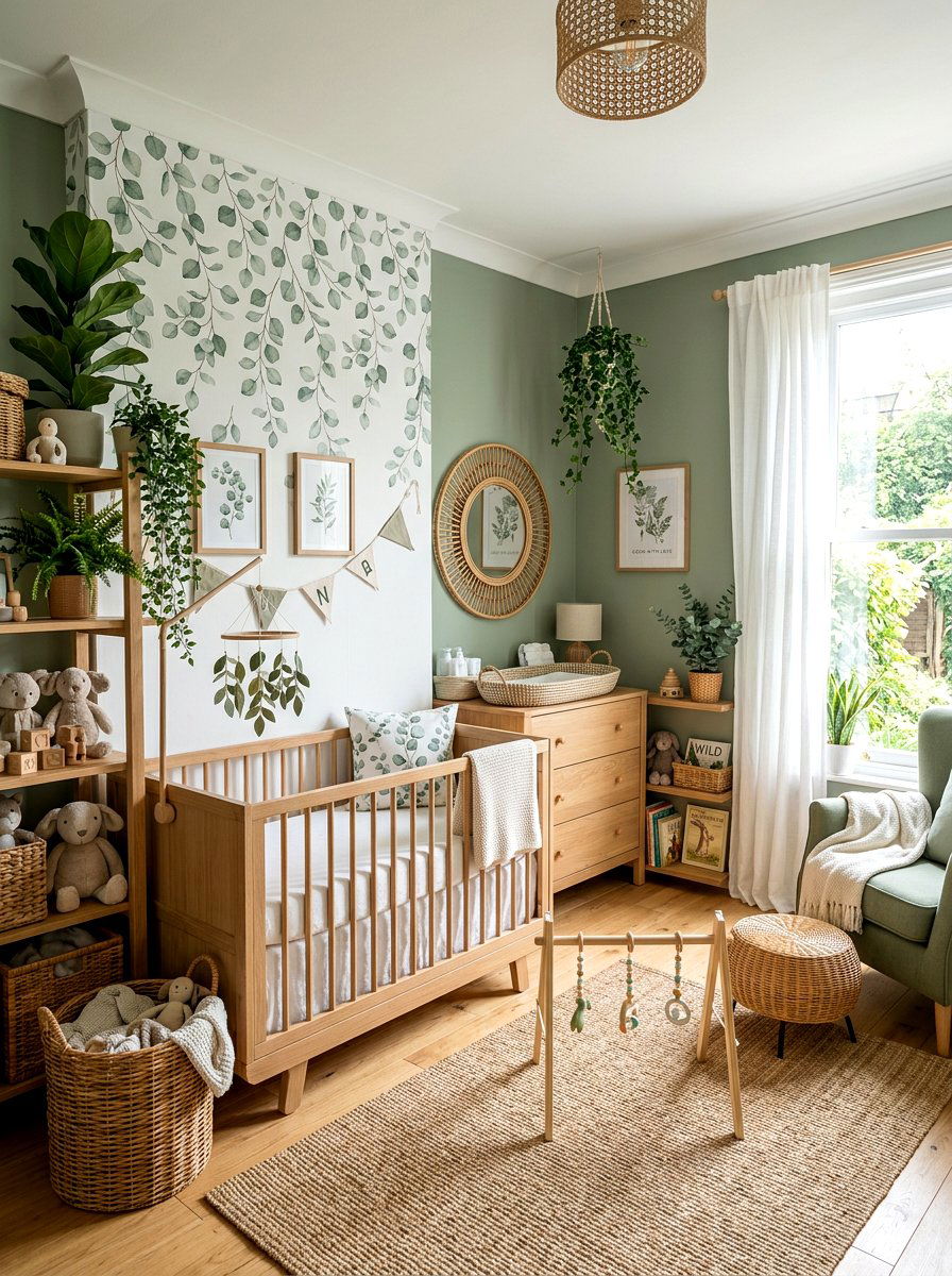 Sage green botanical nursery wallpaper - 30 nursery wallpaper ideas