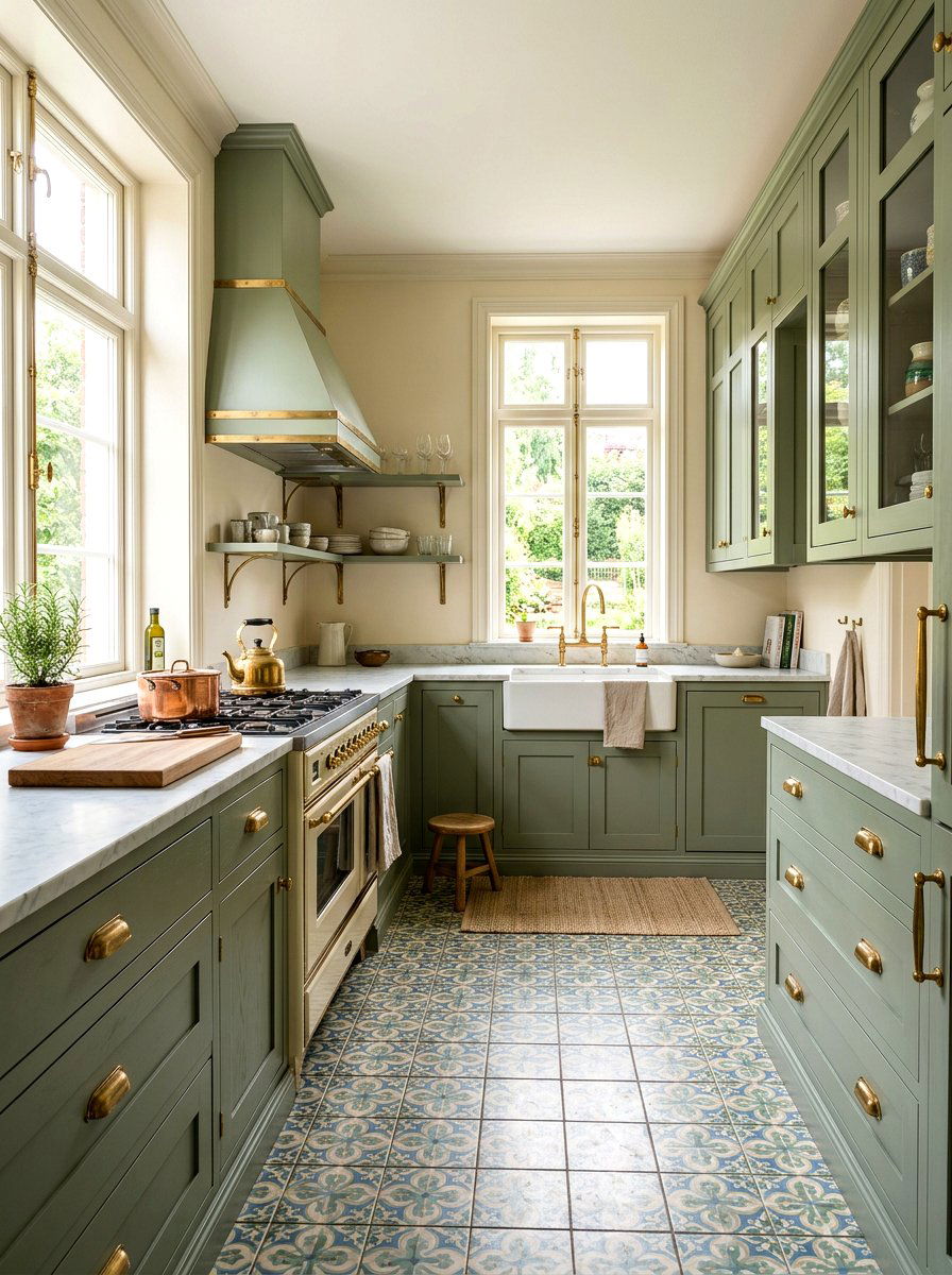 Sage green cabinets with brass accents - 30 sage kitchen cabinet ideas