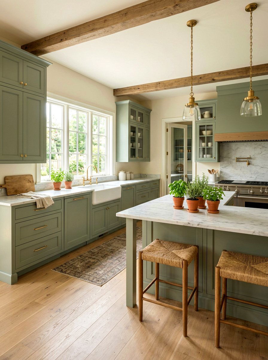 Sage green cabinets with cream walls - 30 cream and sage kitchen ideas