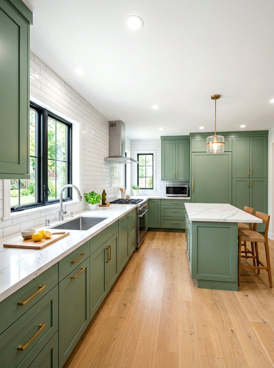 Sage green cabinets with quartz countertops - 30 sage kitchen cabinet ideas