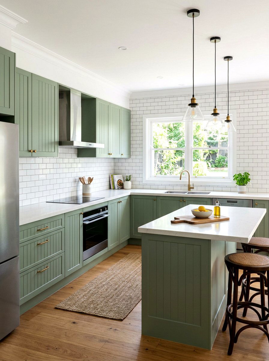 Sage green cabinets with subway tile - 30 sage kitchen cabinet ideas