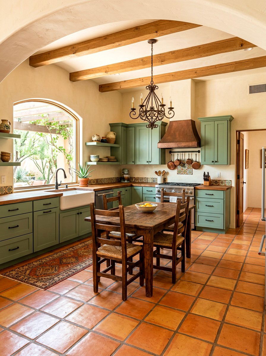 Sage green cabinets with terracotta floor - 30 sage kitchen cabinet ideas