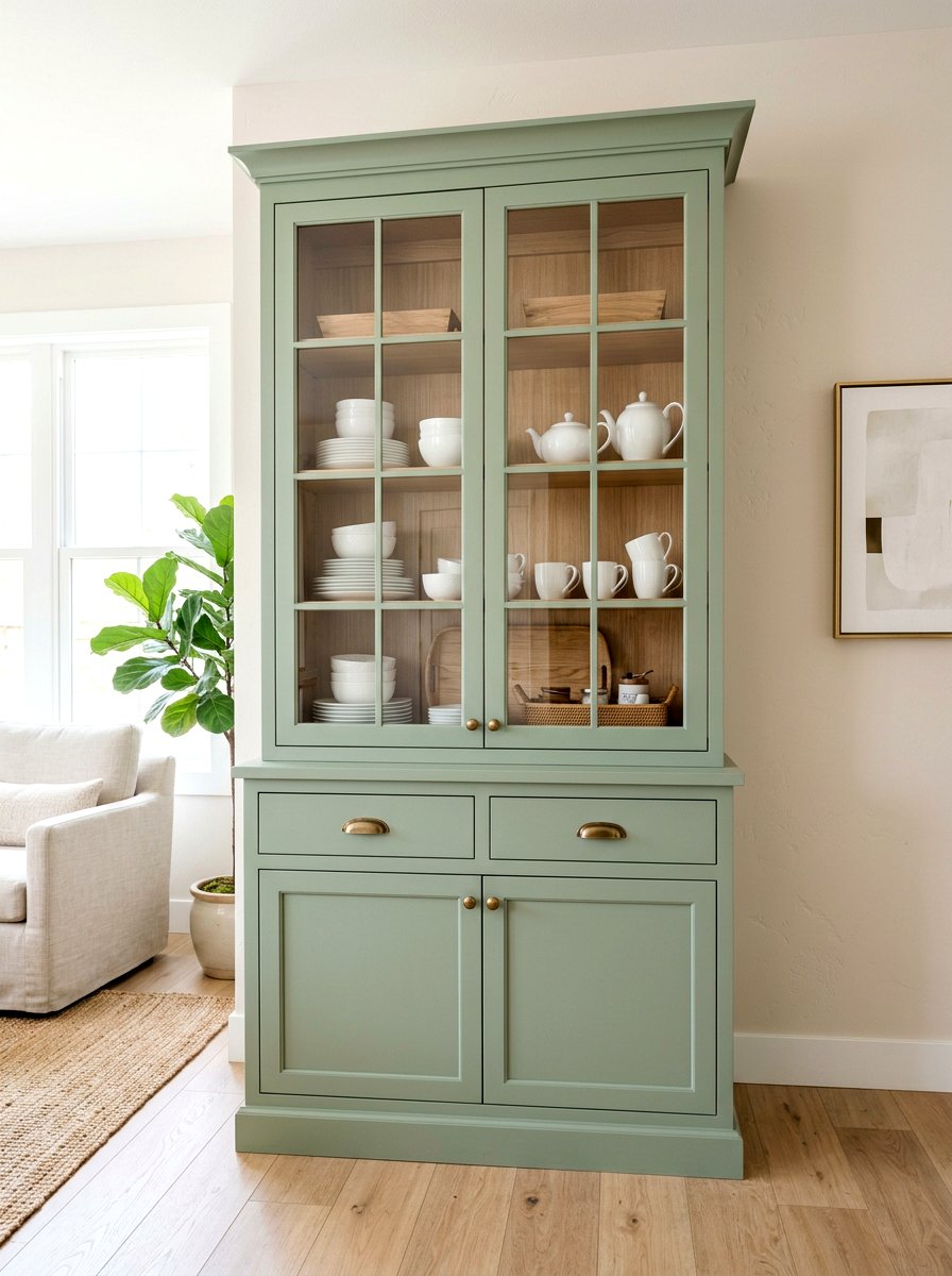 Sage green china cabinet - 30 china cabinet makeover ideas