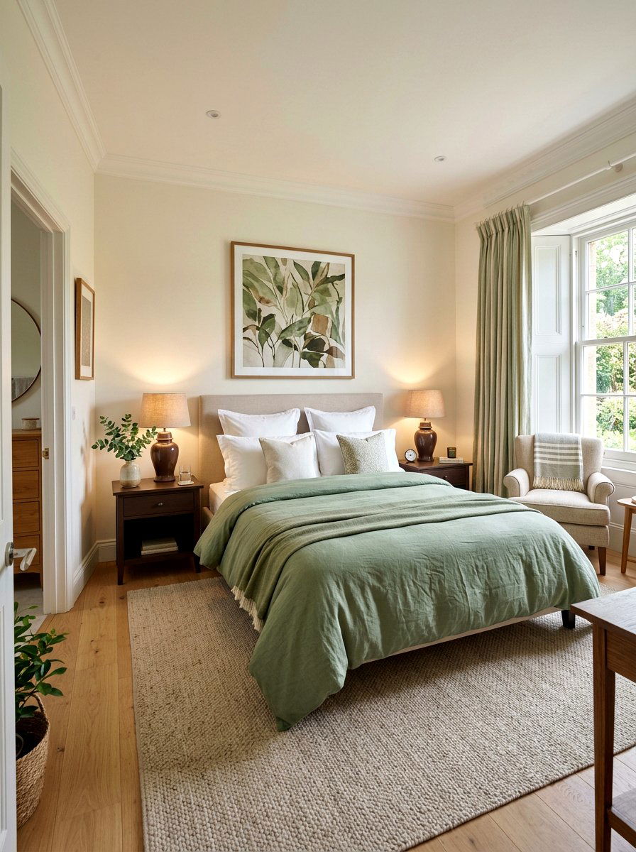Sage green chocolate brown guest room - 30 sage and cocoa bedroom ideas