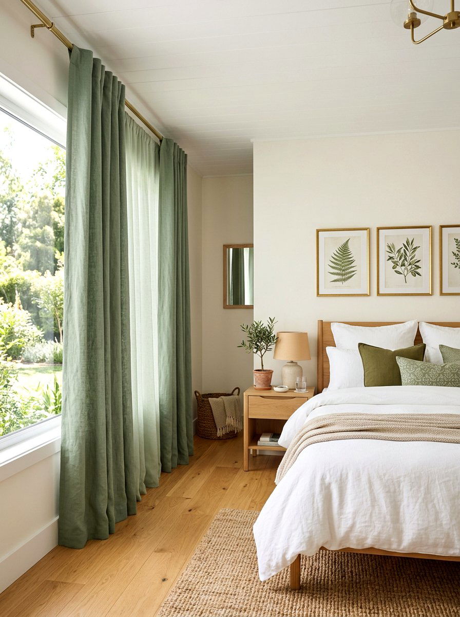 Sage green curtain layers - 30 bedroom curtain layering ideas aesthetic