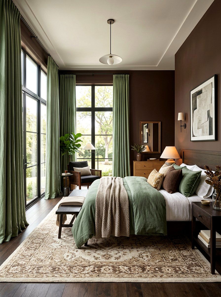 Sage green curtains cocoa walls - 30 sage and cocoa bedroom ideas